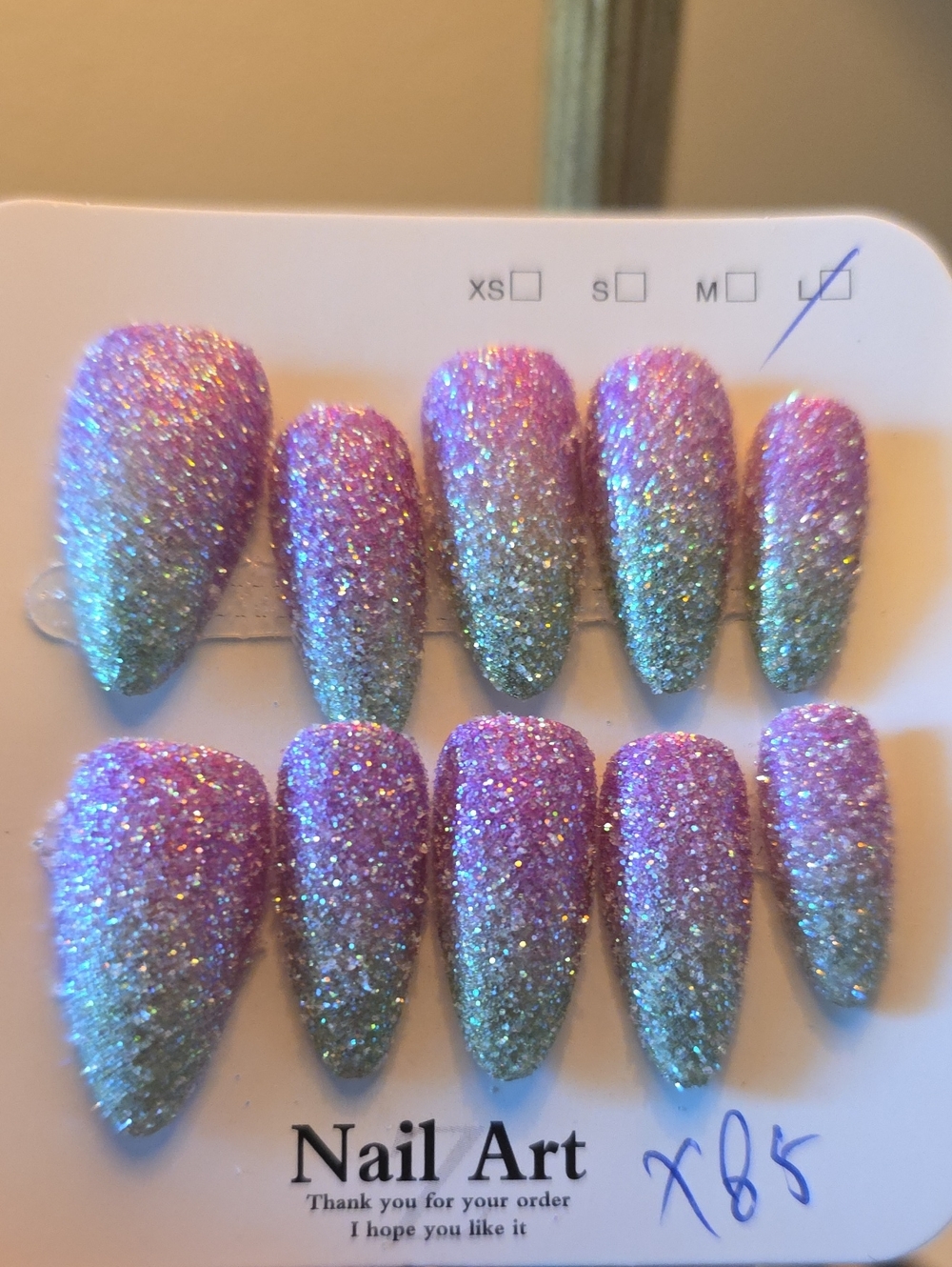 Glitter Ombre Press-On Nails - Pink to Green Size Large